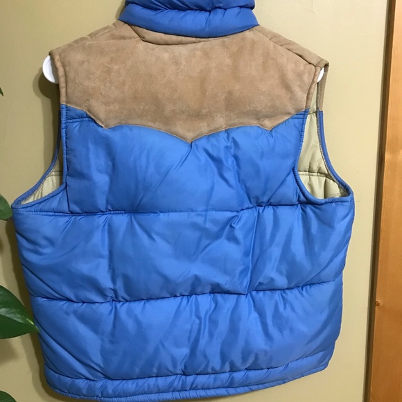 Vintage Blue Down Vest with Leather - Picture 2 of 8